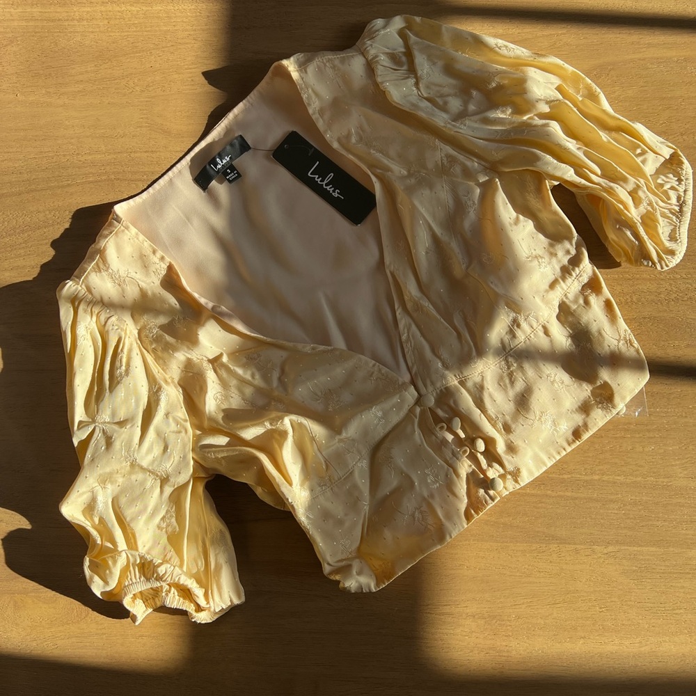 NWT Lulus button up puff sleeve crop top